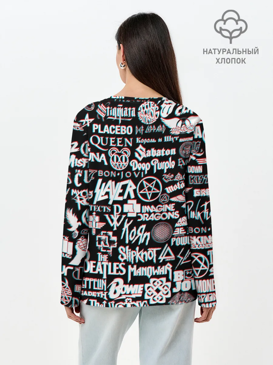Лонгслив женский. Хлопок / ЛОГОТИПЫ РОК ГРУПП GLITCH