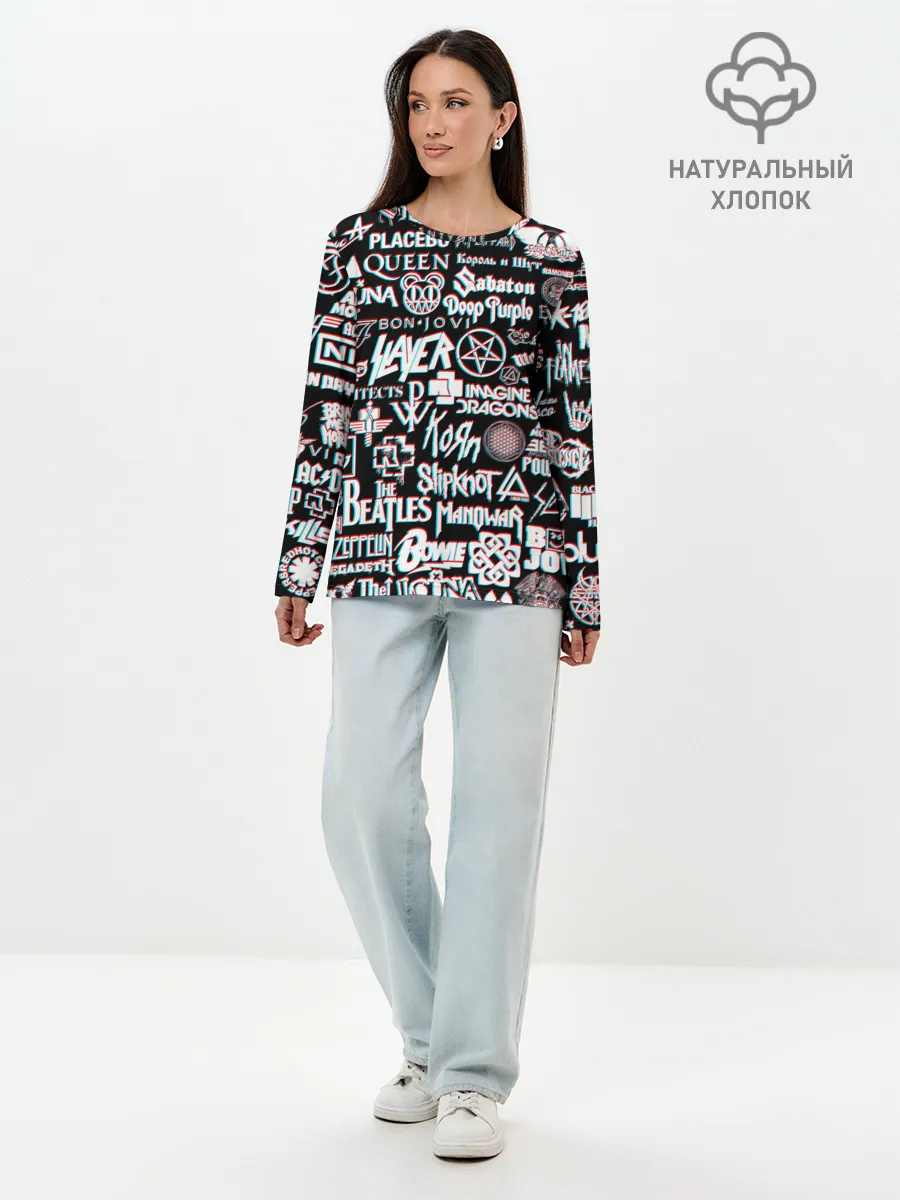Лонгслив женский. Хлопок / ЛОГОТИПЫ РОК ГРУПП GLITCH
