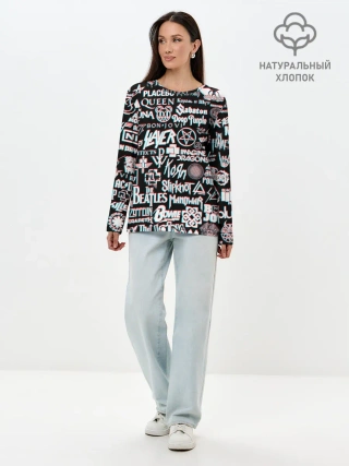 Лонгслив женский. Хлопок / ЛОГОТИПЫ РОК ГРУПП GLITCH