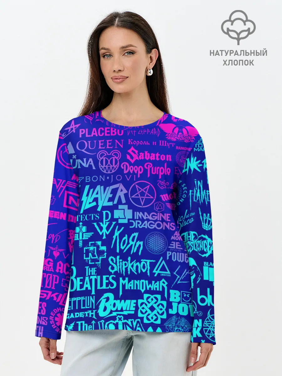 Лонгслив женский. Хлопок / ЛОГОТИПЫ РОК ГРУПП