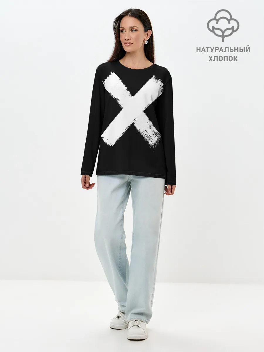 Лонгслив женский. Хлопок / Белое перекрестие | Меченый
