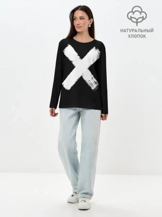 Лонгслив женский. Хлопок / Белое перекрестие | Меченый
