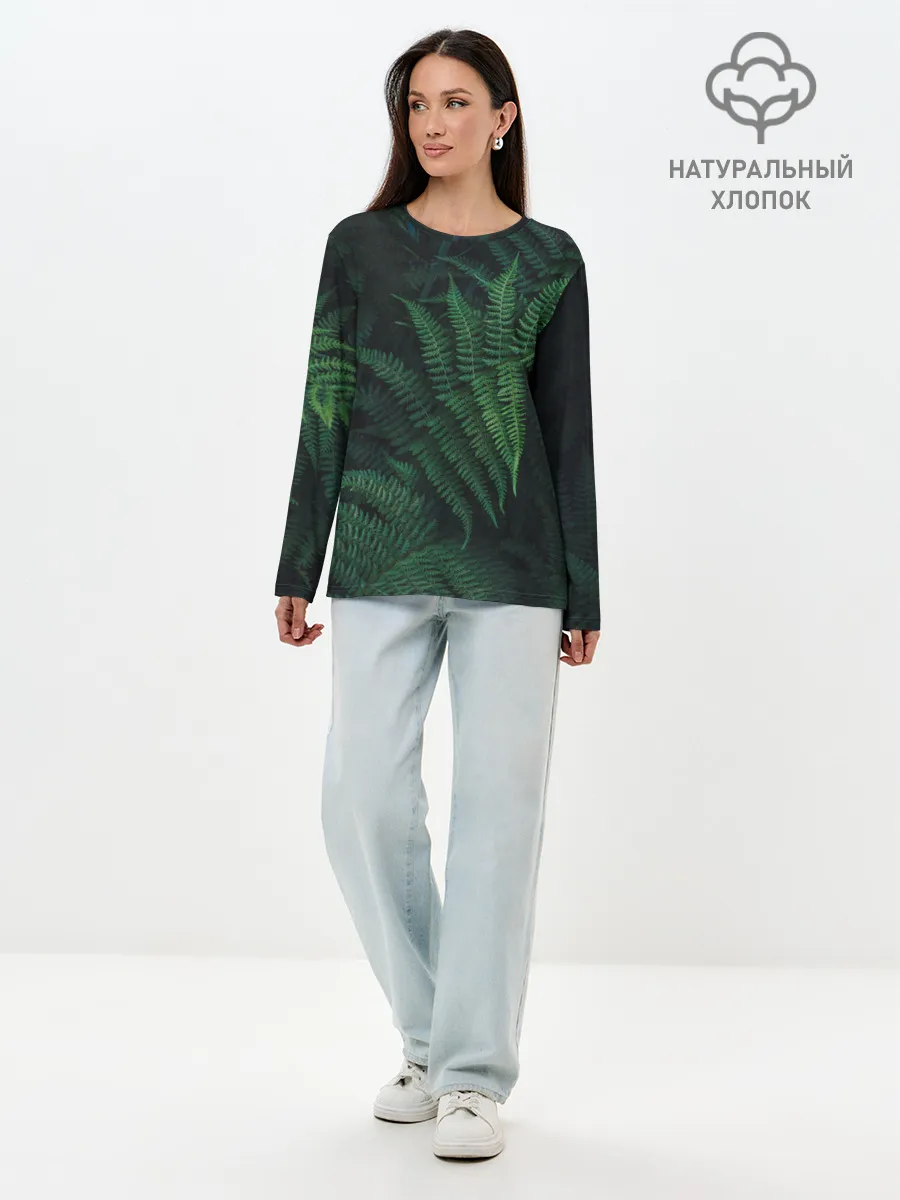 Лонгслив женский. Хлопок / Листья