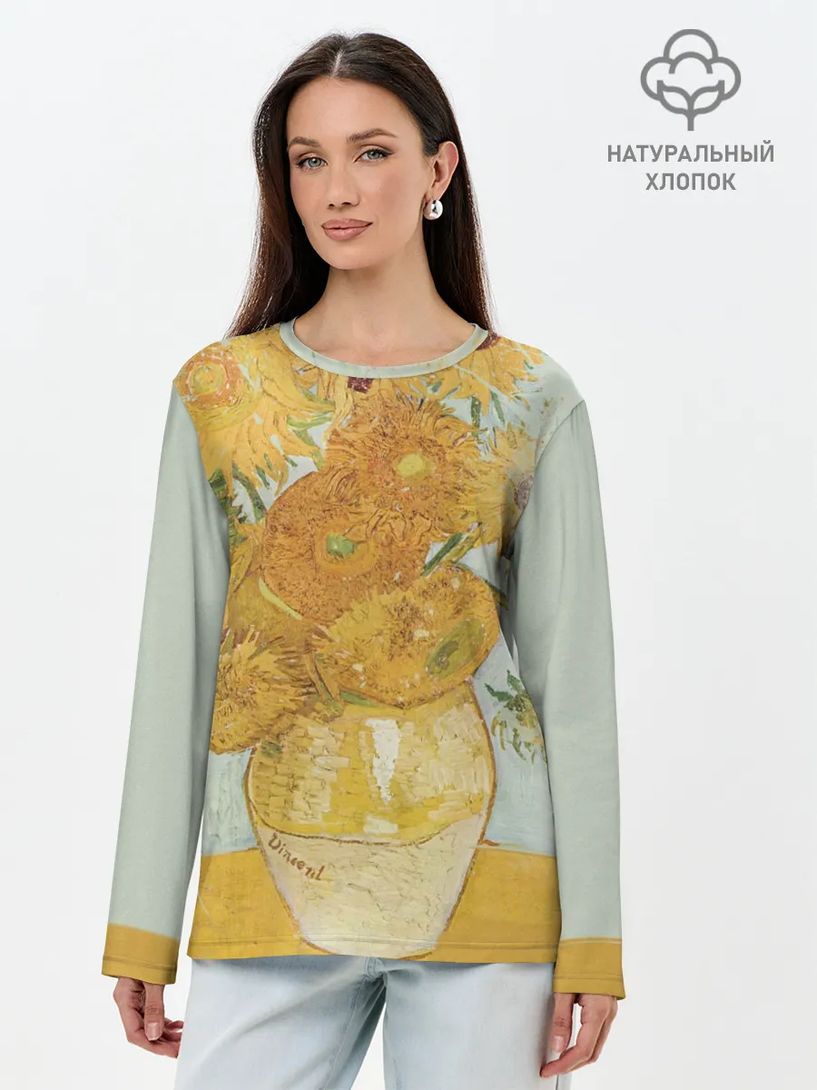 Лонгслив женский. Хлопок / Подсолнухи