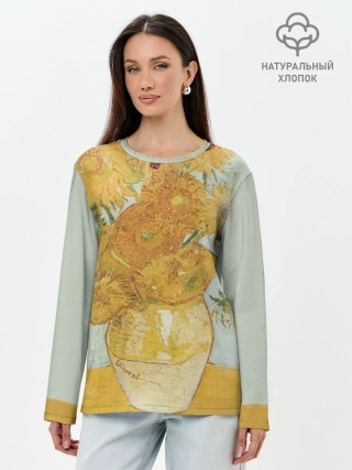 Лонгслив женский. Хлопок / Подсолнухи