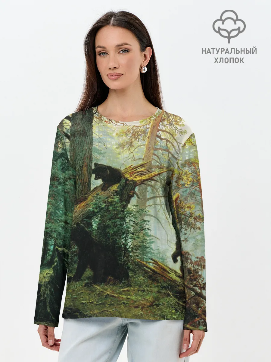Лонгслив женский. Хлопок / Утро в сосновом лесу