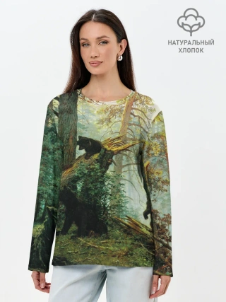 Лонгслив женский. Хлопок / Утро в сосновом лесу