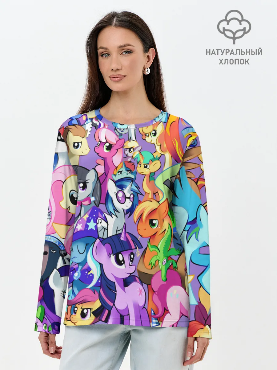 Лонгслив женский. Хлопок / МАЛЕНЬКИЕ ПОНИ