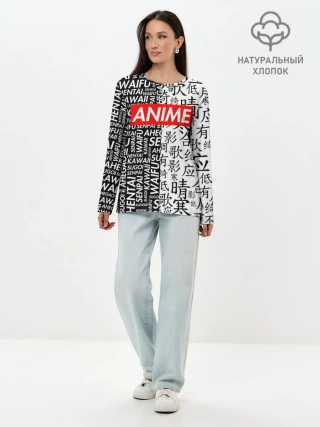 Лонгслив женский. Хлопок / Anime black&white
