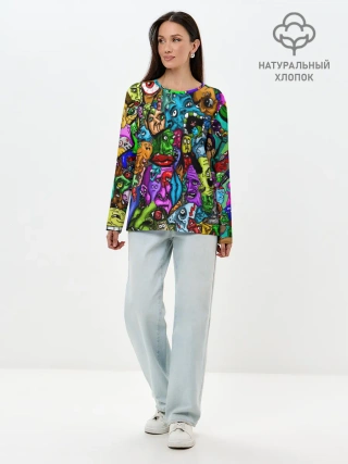 Лонгслив женский. Хлопок / МЕМЫ