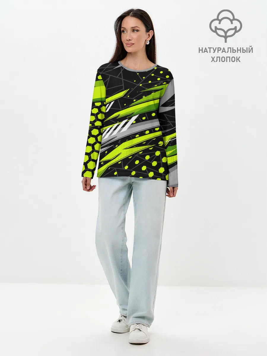 Лонгслив женский. Хлопок / Black and Green
