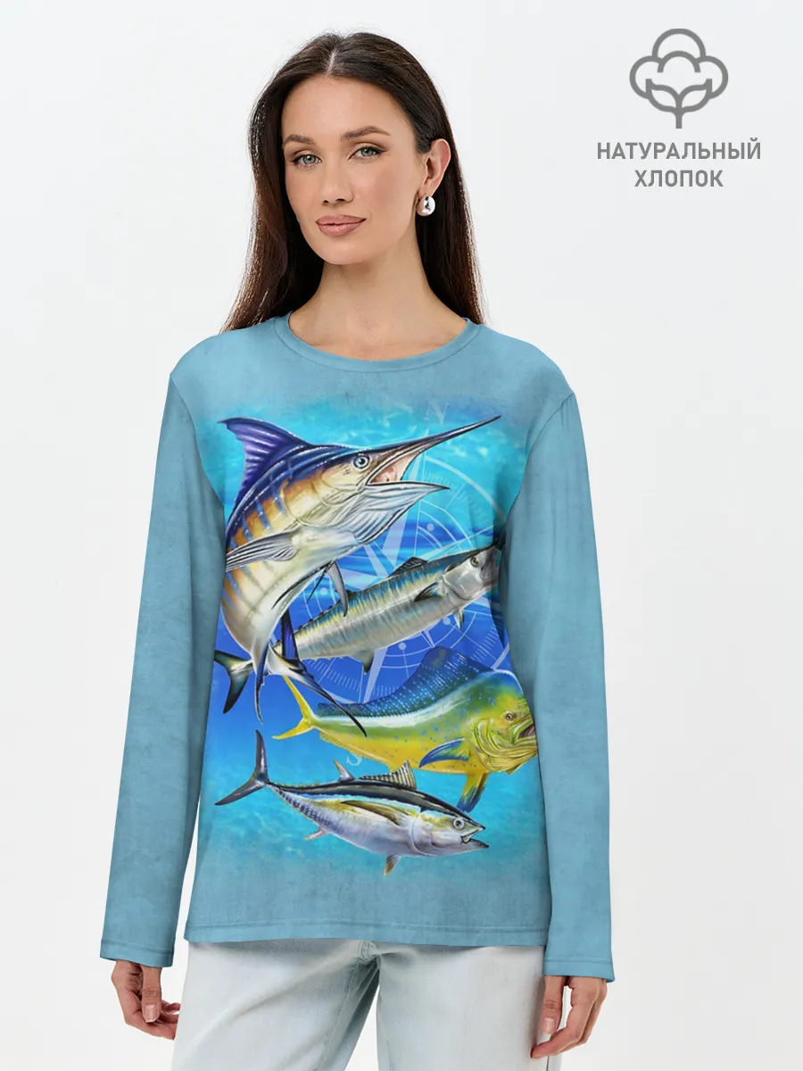 Лонгслив женский. Хлопок / Marlin and other fish