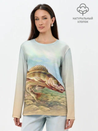Лонгслив женский. Хлопок / Рыба