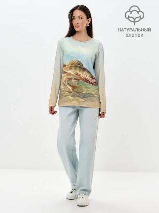 Лонгслив женский. Хлопок / Рыба