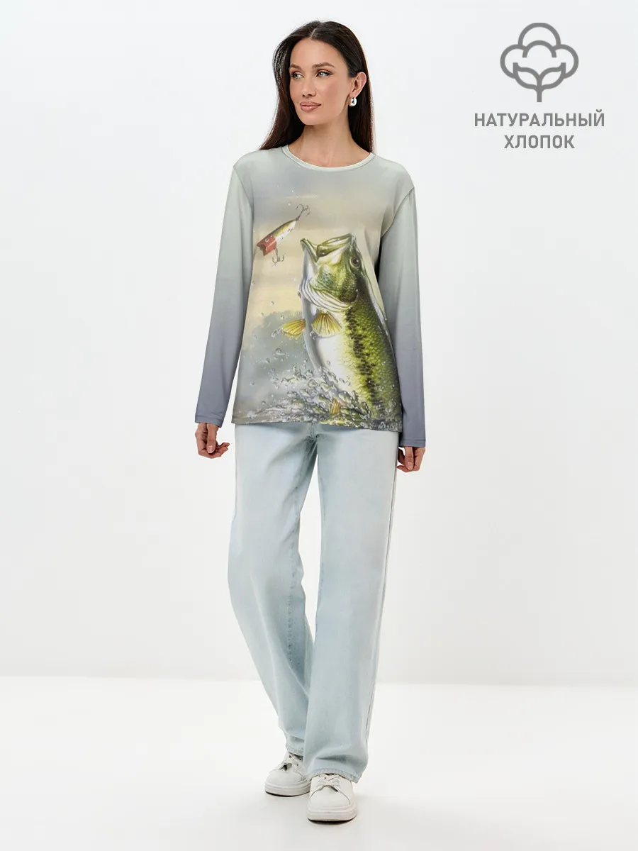 Лонгслив женский. Хлопок / Рыбалка