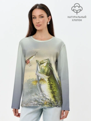 Лонгслив женский. Хлопок / Рыбалка