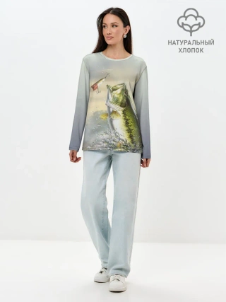 Лонгслив женский. Хлопок / Рыбалка
