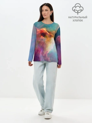 Лонгслив женский. Хлопок / КОСМИЧЕСКИЙ КОТ