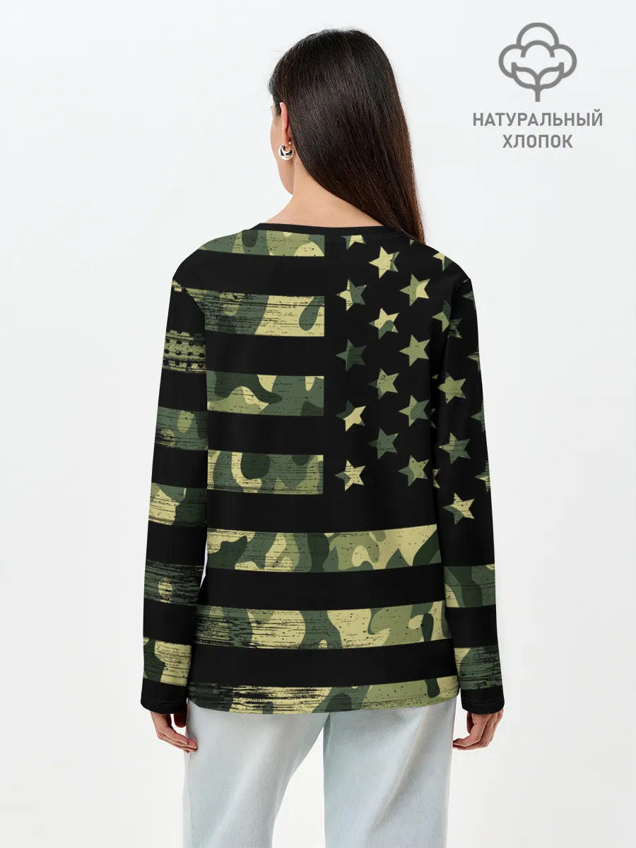 Лонгслив женский. Хлопок / American Flag Camo
