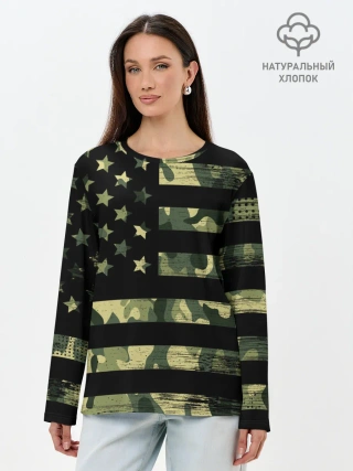 Лонгслив женский. Хлопок / American Flag Camo