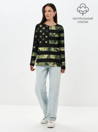 Лонгслив женский. Хлопок / American Flag Camo