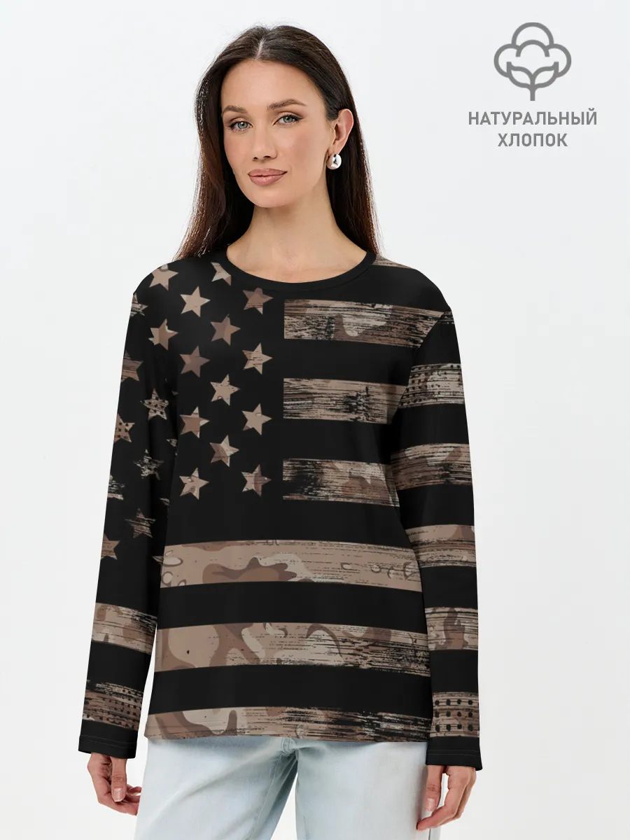 Лонгслив женский. Хлопок / American Flag Camo