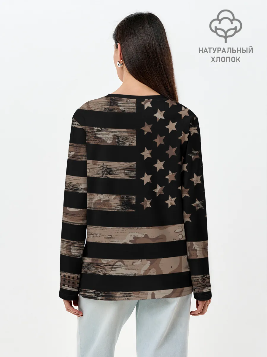 Лонгслив женский. Хлопок / American Flag Camo