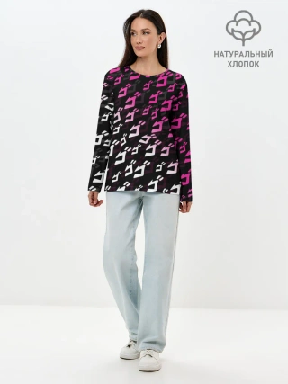 Лонгслив женский. Хлопок / Розовобелый паттерн джоджо