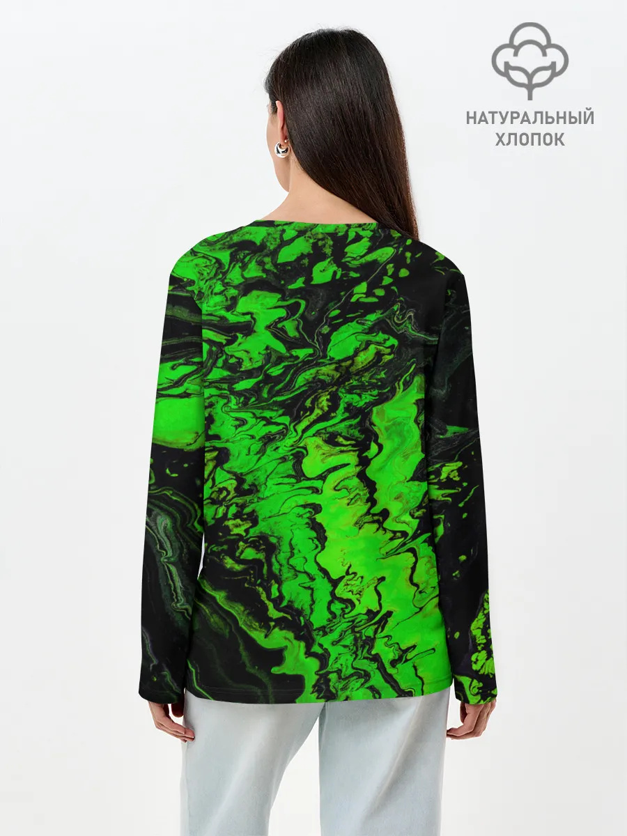 Лонгслив женский. Хлопок / Тёмные зеленые краски