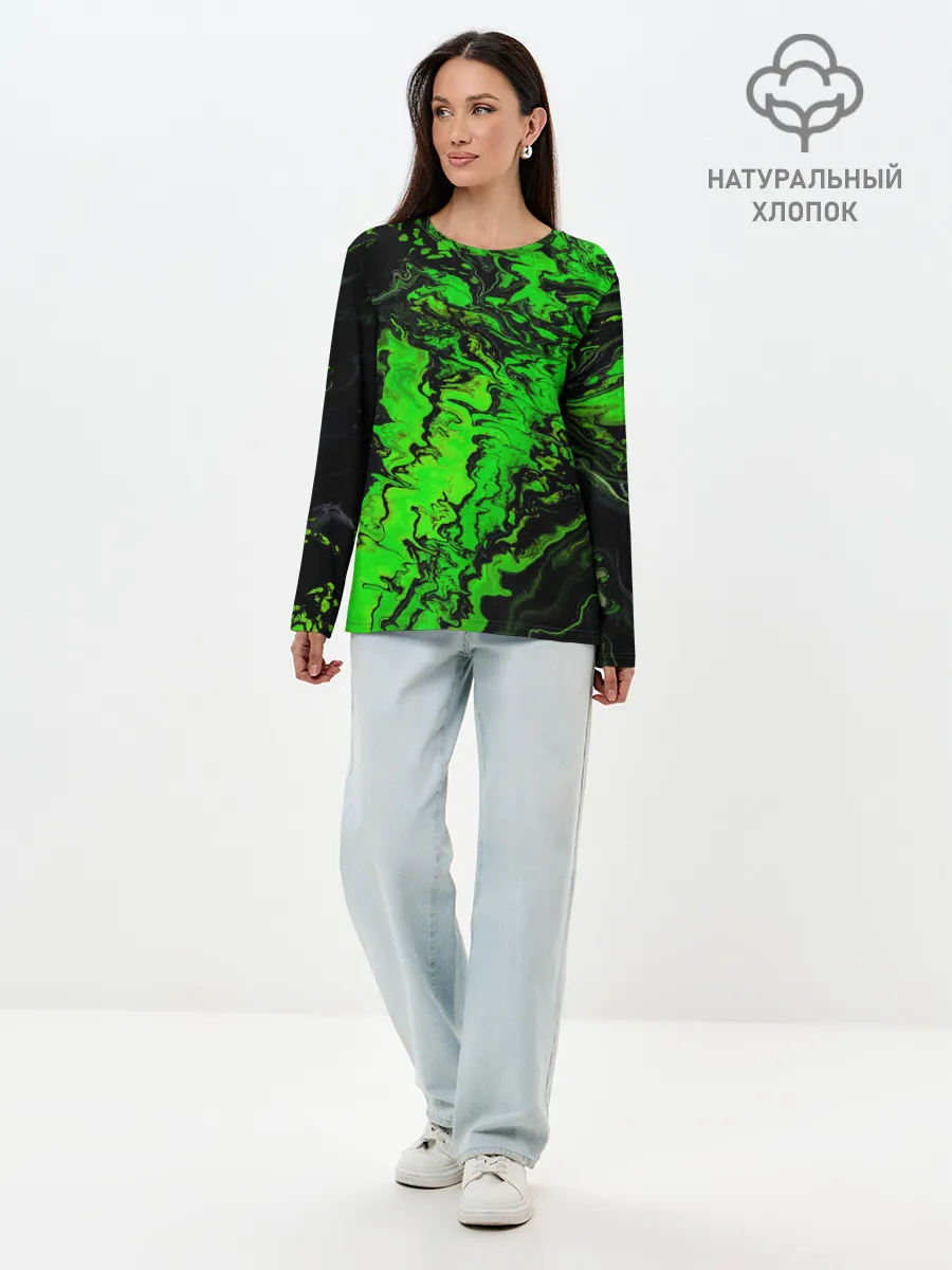 Лонгслив женский. Хлопок / Тёмные зеленые краски