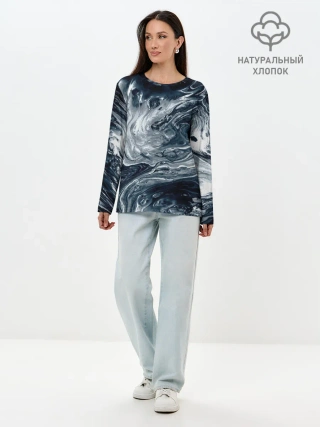 Лонгслив женский. Хлопок / Темные холодные краски