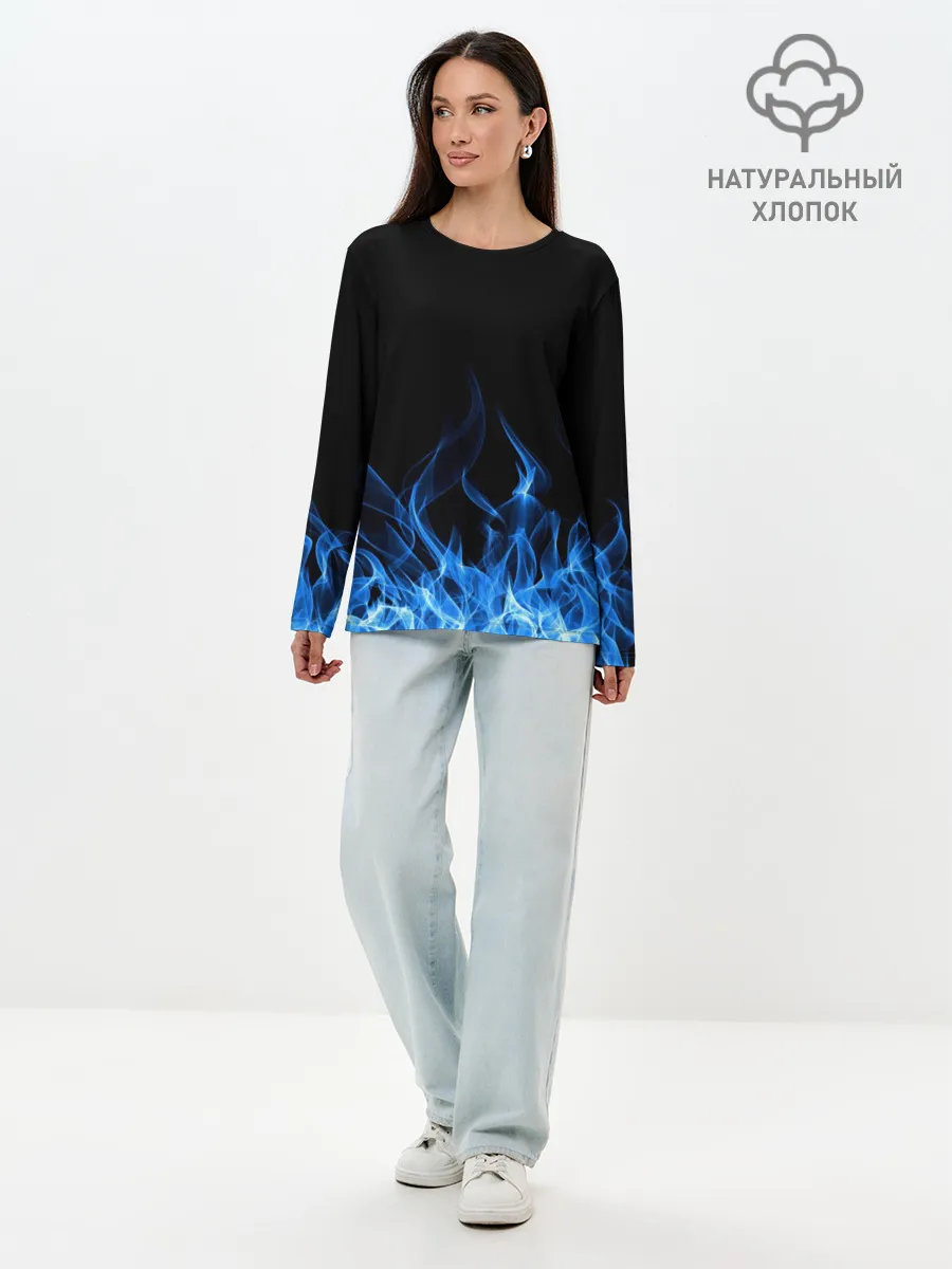 Лонгслив женский. Хлопок / Синий Огонь