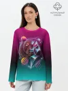 Лонгслив женский. Хлопок / RETRO CYBER BEAR NEON