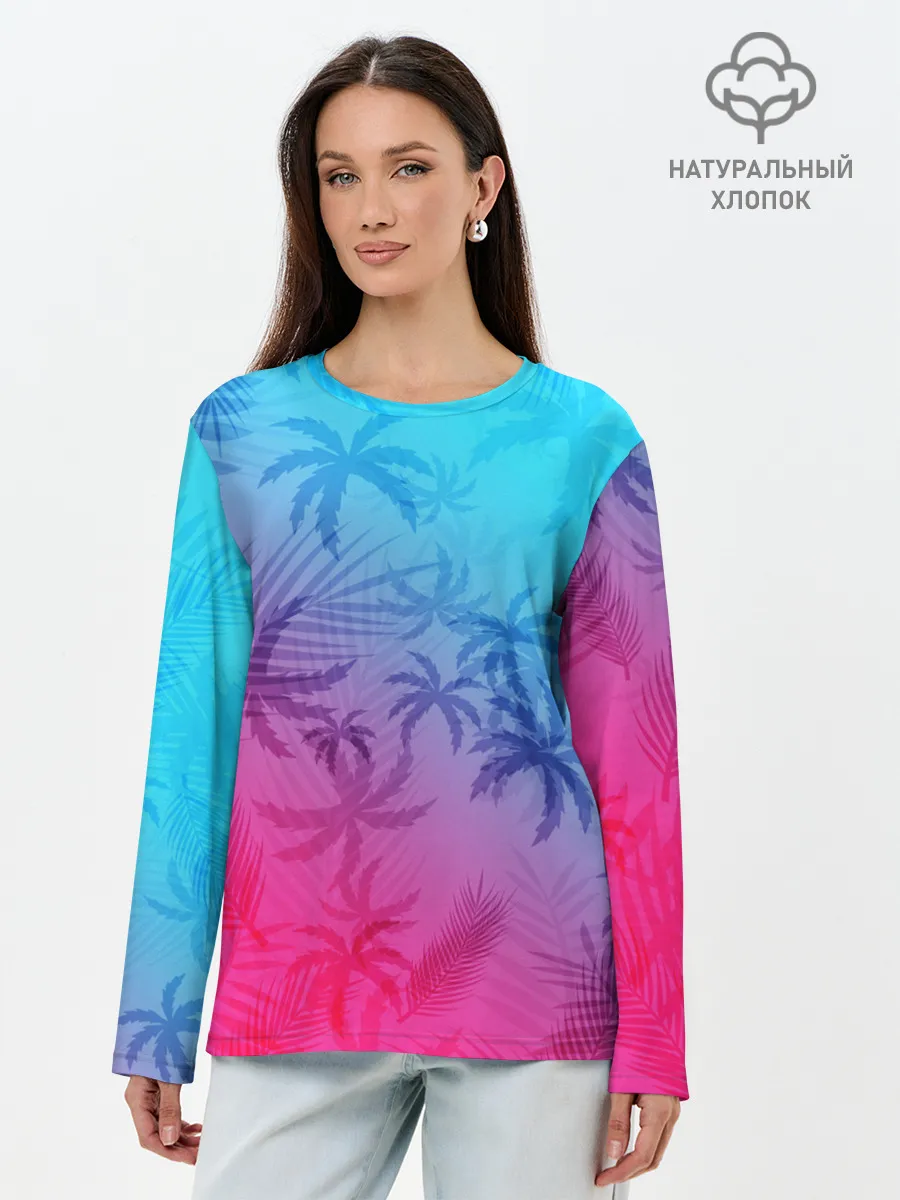 Лонгслив женский. Хлопок / НЕОНОВЫЕ ПАЛЬМЫ / NEON