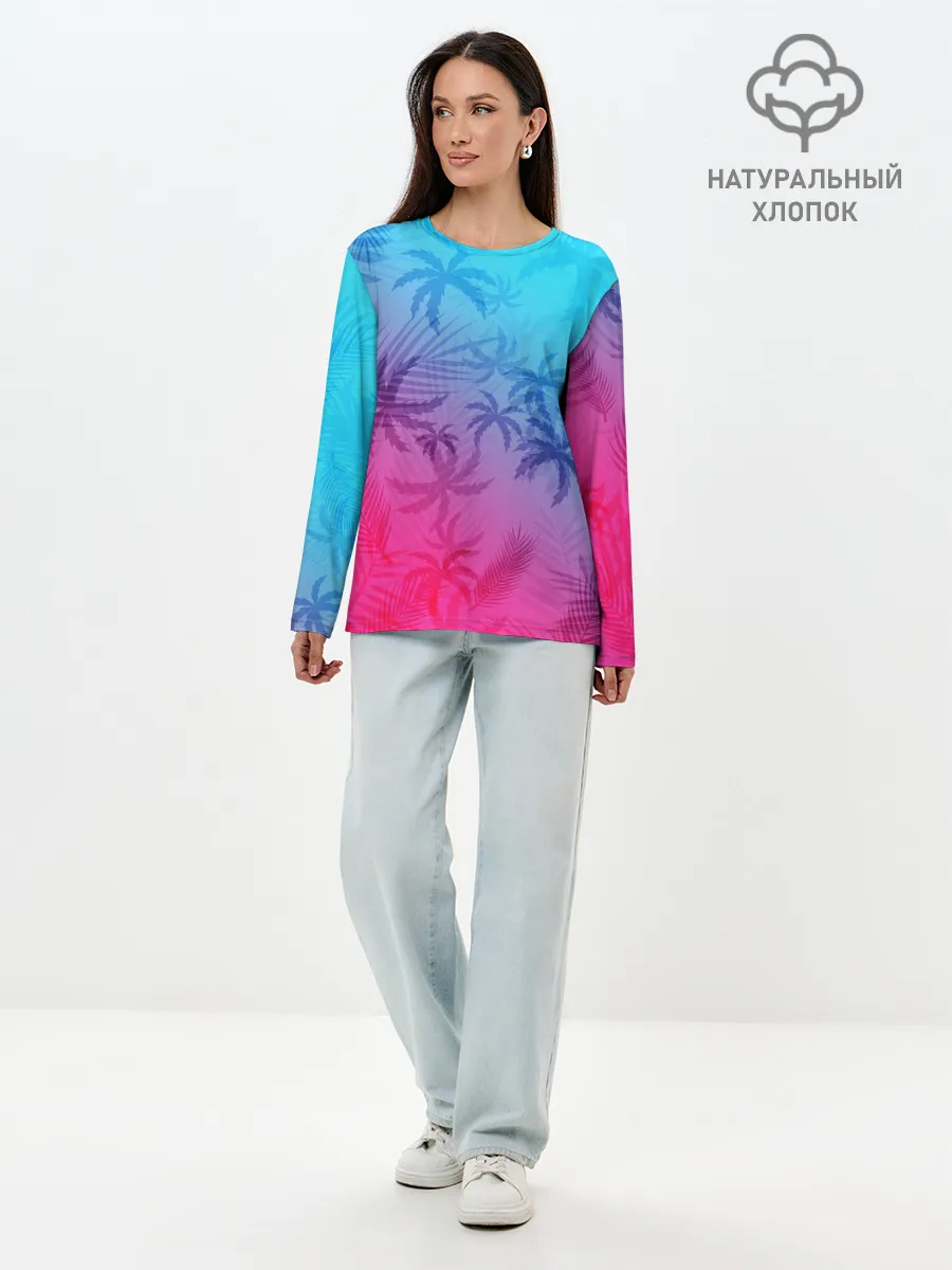 Лонгслив женский. Хлопок / НЕОНОВЫЕ ПАЛЬМЫ / NEON