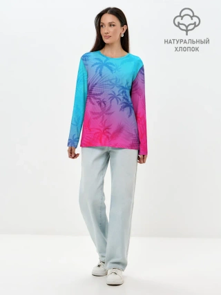 Лонгслив женский. Хлопок / НЕОНОВЫЕ ПАЛЬМЫ / NEON