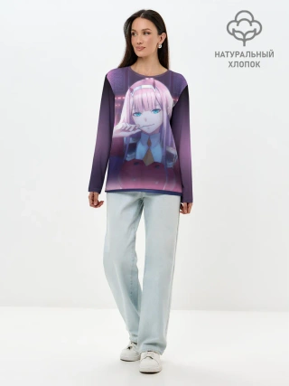 Лонгслив женский. Хлопок / Ноль два неон