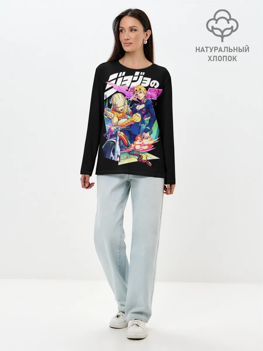 Лонгслив женский. Хлопок / Кира джоджо на черном