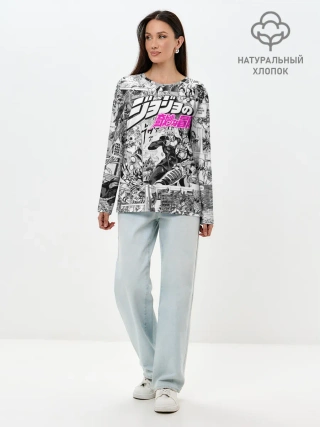 Лонгслив женский. Хлопок / Чернобелый комикс джоджо