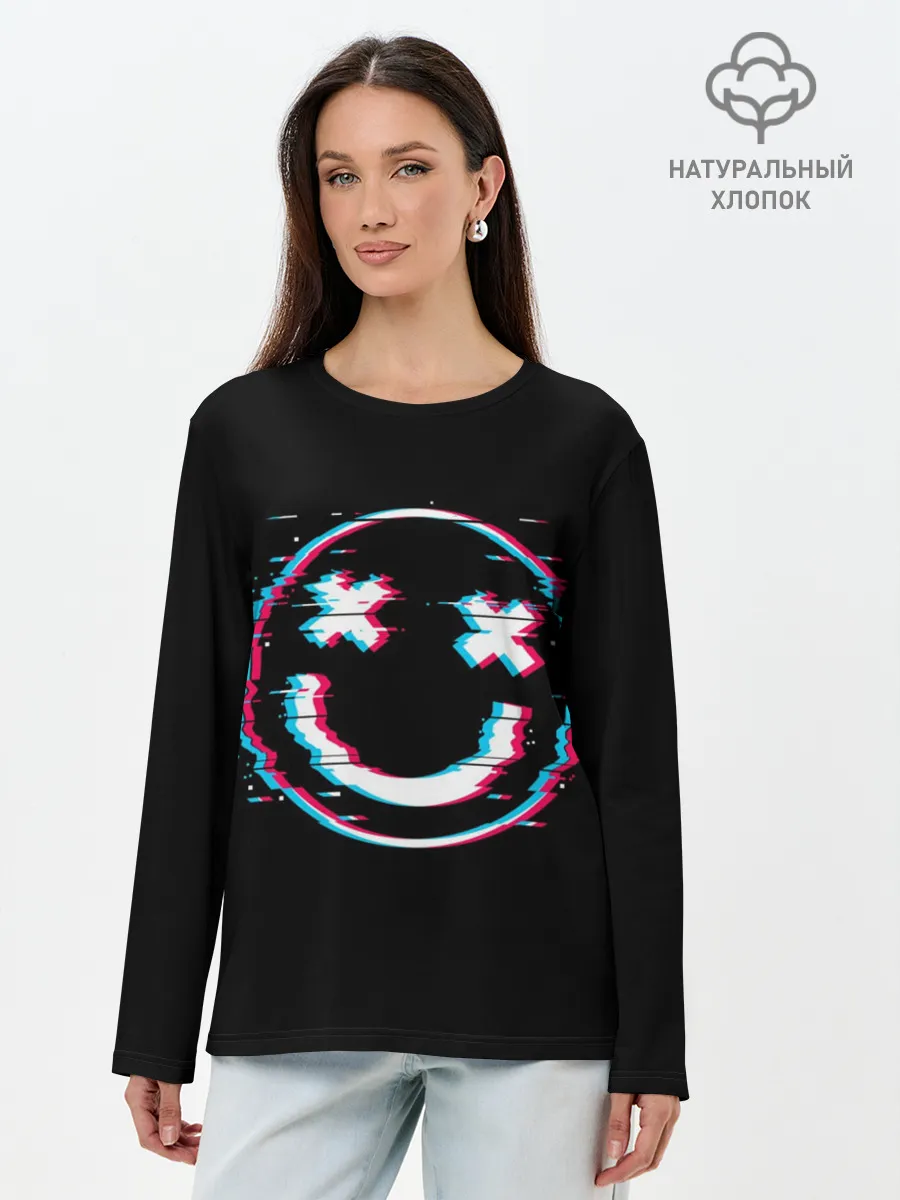 Лонгслив женский. Хлопок / Glitch Smile