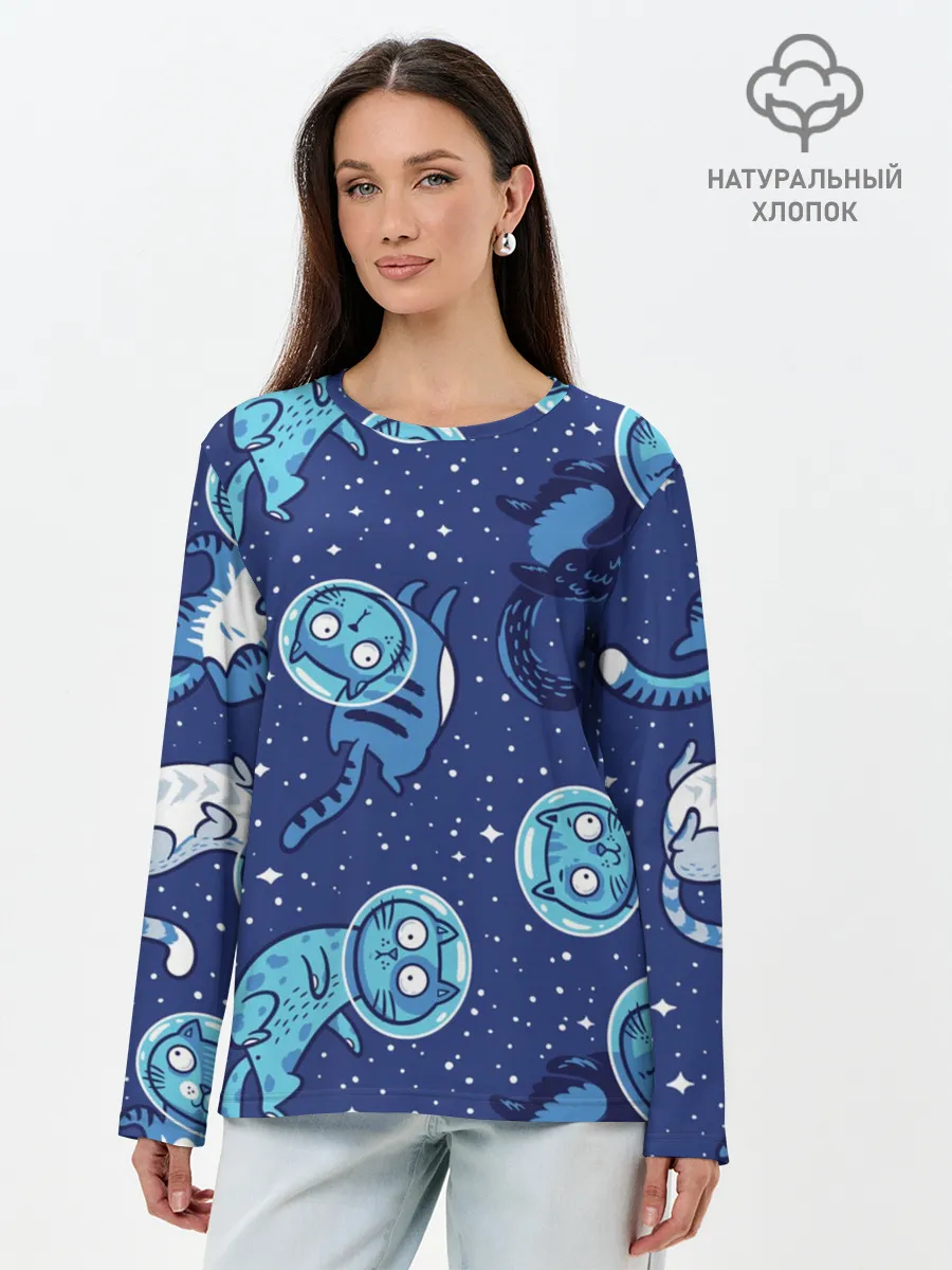 Лонгслив женский. Хлопок / Кот Космонавт