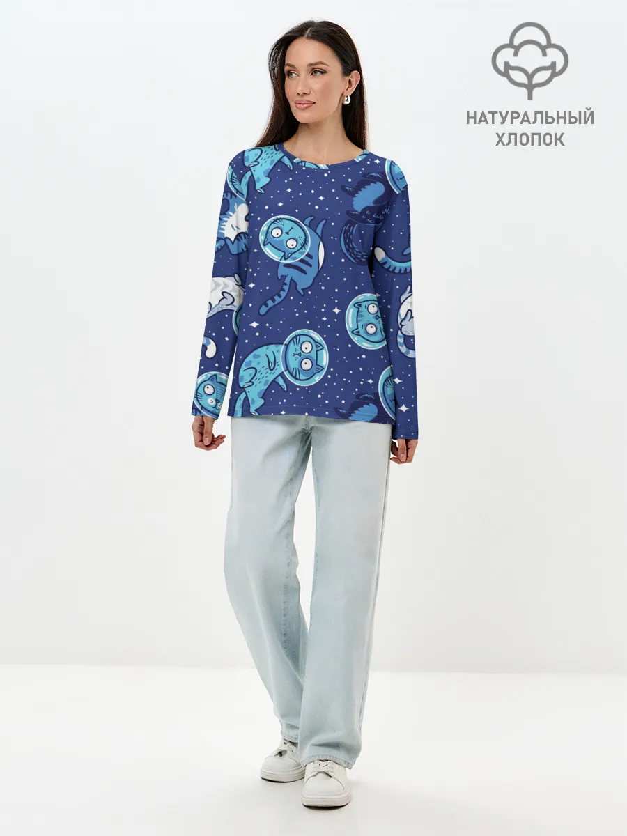 Лонгслив женский. Хлопок / Кот Космонавт