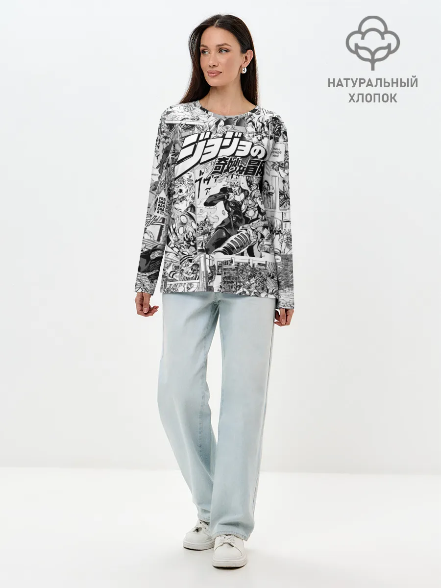 Лонгслив женский. Хлопок / Серый комикс jojo
