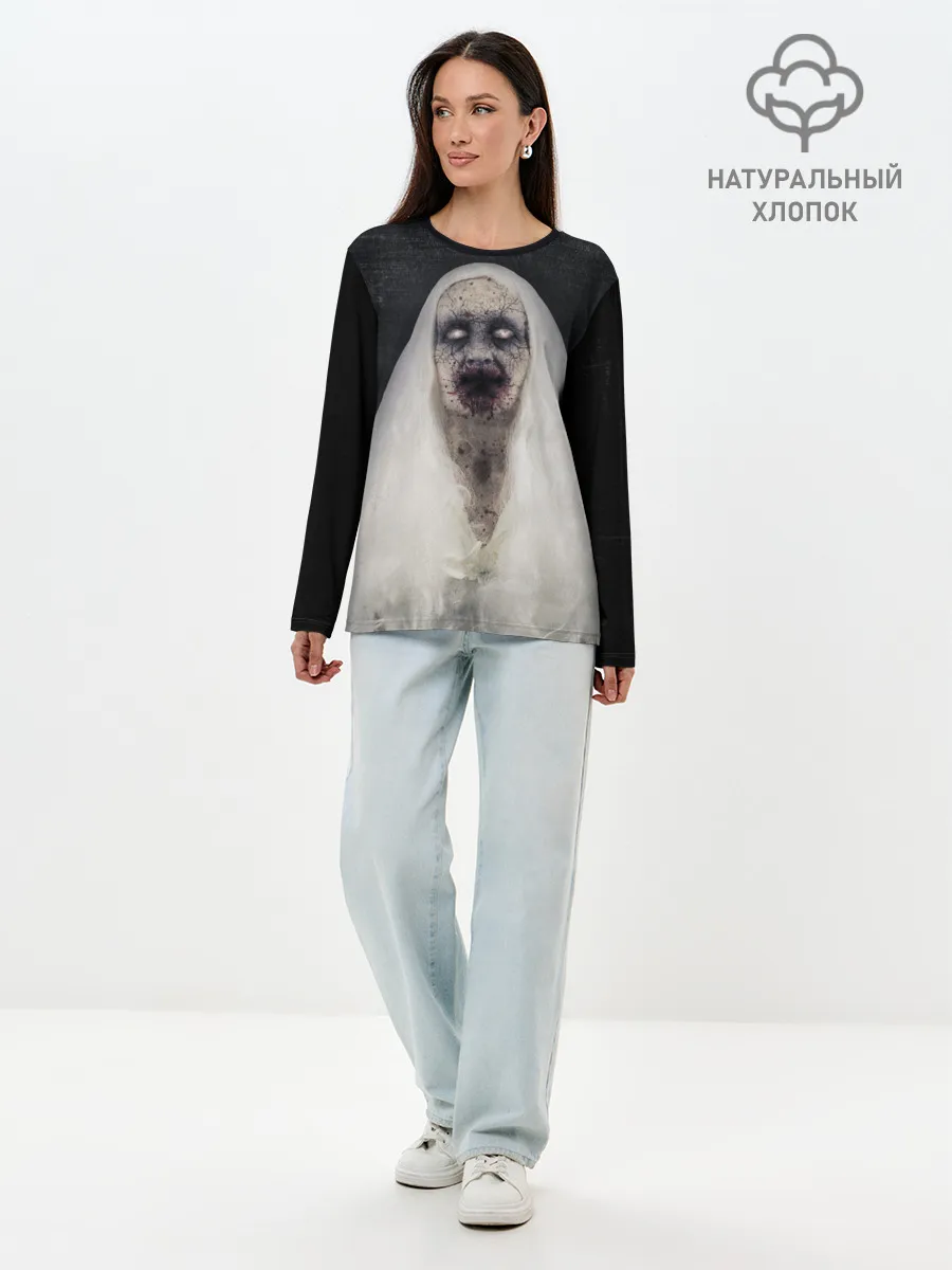 Лонгслив женский. Хлопок / Страшный призрак