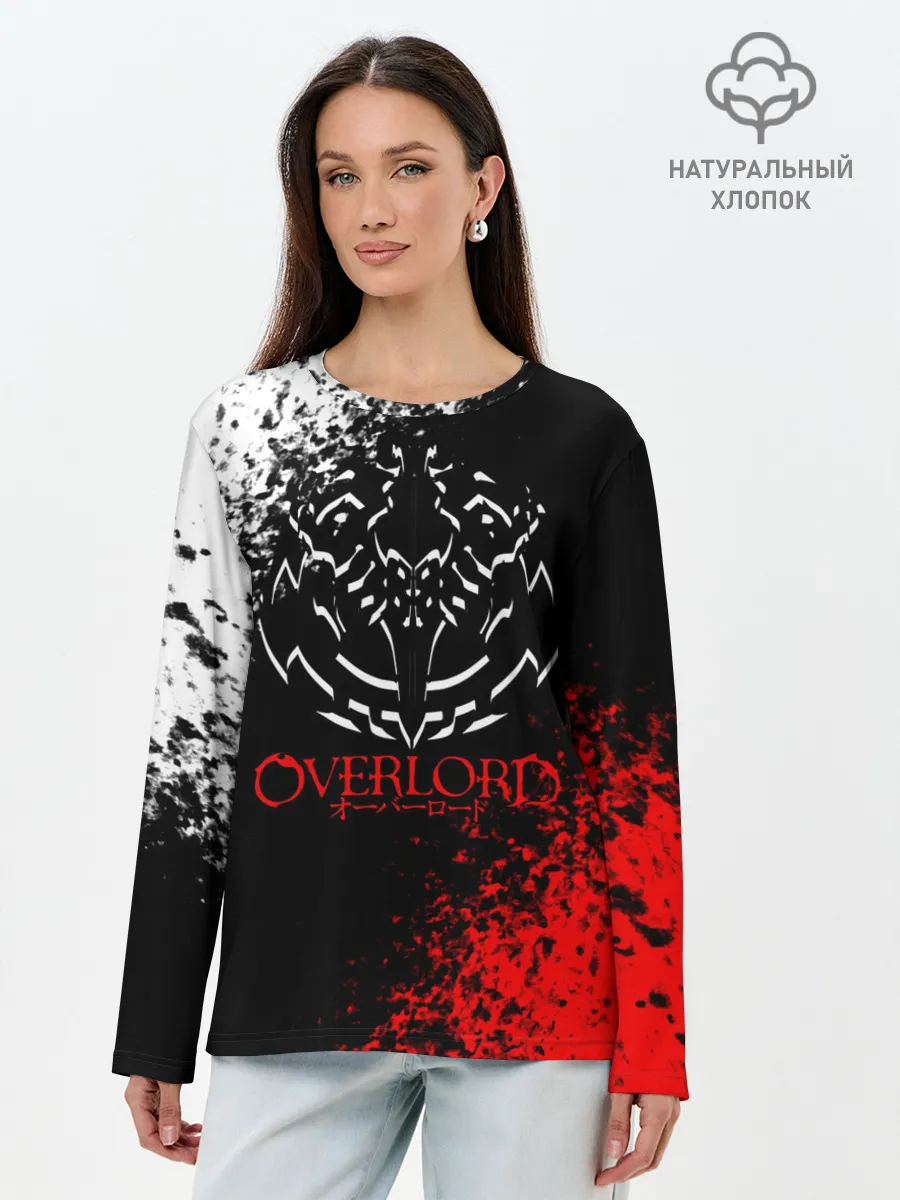 Лонгслив женский. Хлопок / Оверлорд лого краснобелый