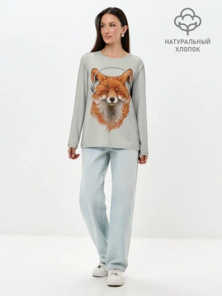 Лонгслив женский. Хлопок / Лиса в наушниках