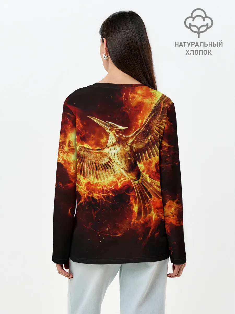 Лонгслив женский. Хлопок / Феникс в огне