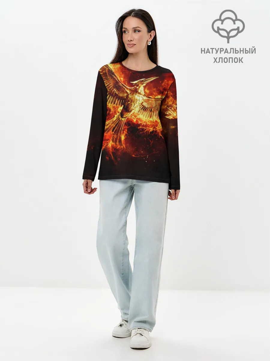 Лонгслив женский. Хлопок / Феникс в огне