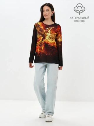 Лонгслив женский. Хлопок / Феникс в огне