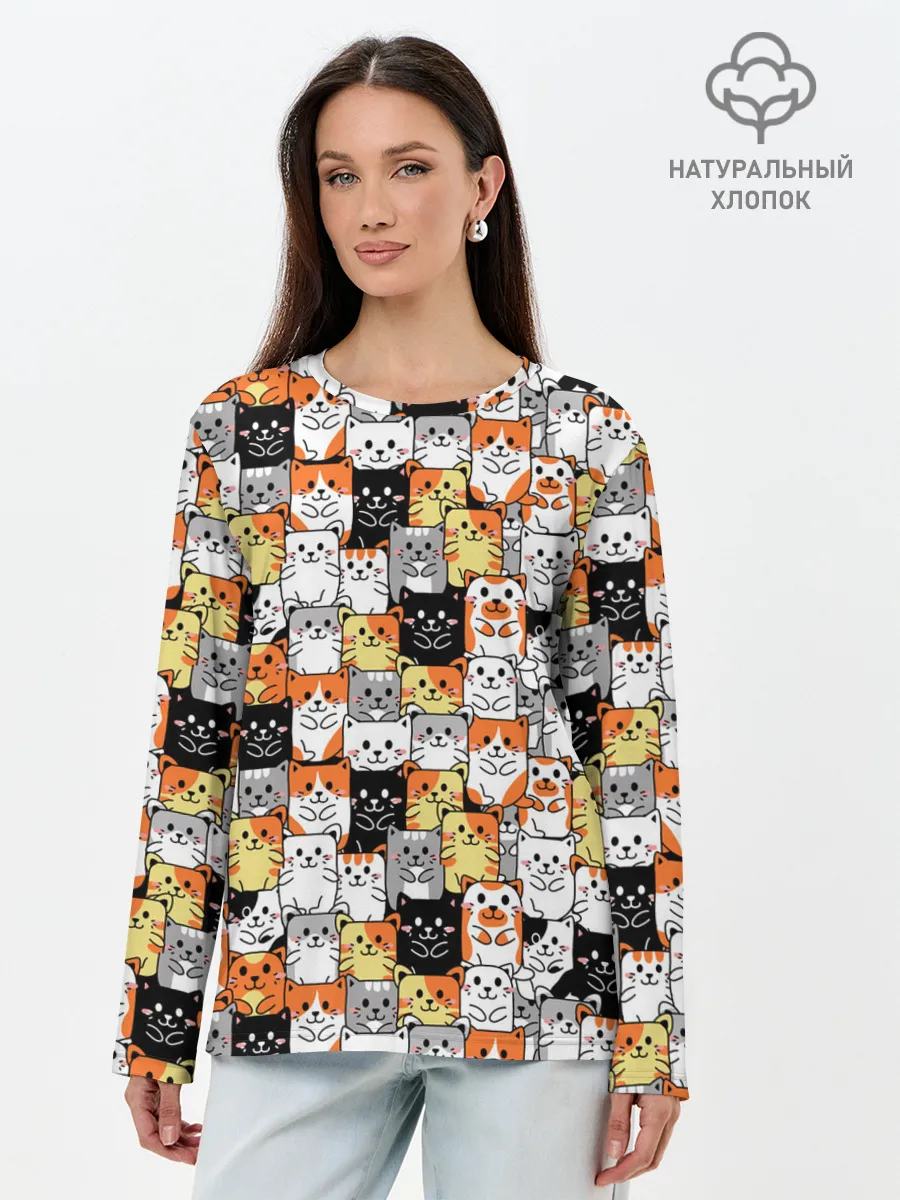 Лонгслив женский. Хлопок / Котики